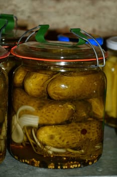 pickled cucumbers in a German cellar in autumn