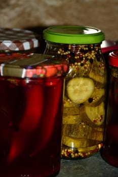 pickled cucumbers in a German cellar in autumn