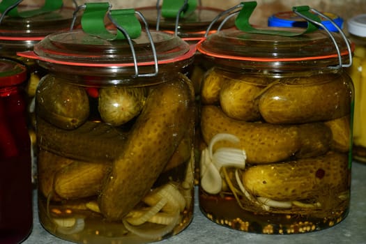 pickled cucumbers in a German cellar in autumn