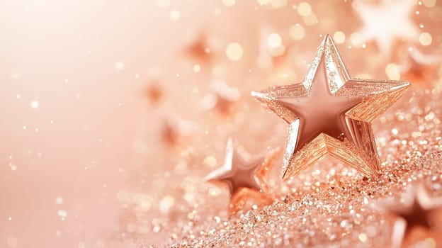 Rose Gold Christmas Stars Background, Festive Sparkle and Shine