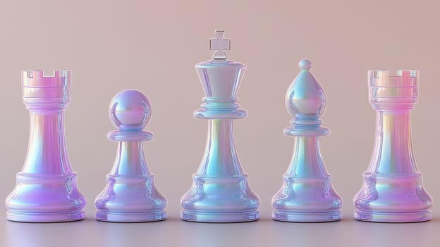 Iridescent Chess Pieces, Strategy and Beauty