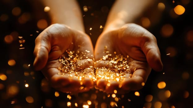 Golden Glitter in Hands, Magic, Celebration, and Festive Sparkle