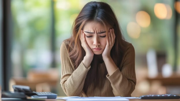 Stressed Young Woman with Financial Problems, Bills, and Debt