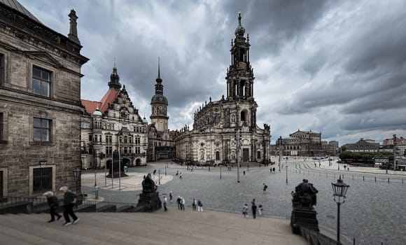 Splendid historic, ravaged in WWII, city center architecture in Dresden, Germany.