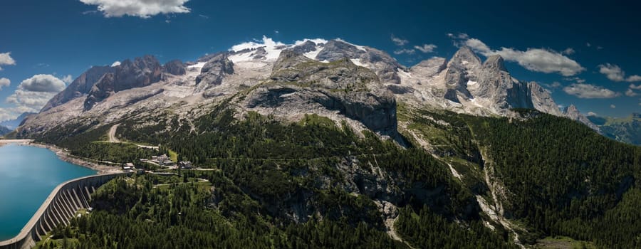 Wide panorama to the Marmolada Massif, Dolomiti, Italy