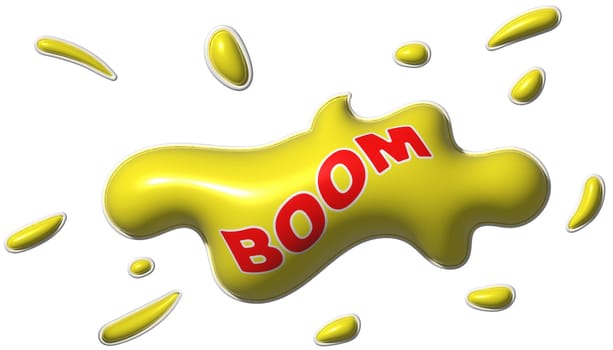Yellow shiny splash blot on isolated background, 3D rendering illustration