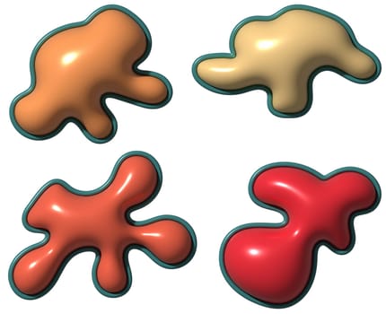 Various inflated multicolored blobs with shiny surface on isolated background, 3D rendering illustration