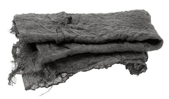 Folded black gauze kitchen napkin on white background, close up