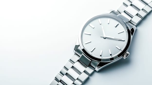 Gleaming wrist watch exudes sophistication and elegance with a silver dial and metallic bracelet, perfect for any occasion