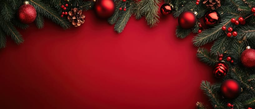 Bright red ornaments and pine branches create a warm holiday ambiance perfect for celebrating the Christmas season at home.