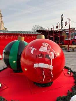 Belgrade, Serbia - December 9, 2022: Festive decorations during Coca Cola Christmas Advent. Urban celebrate decoration.