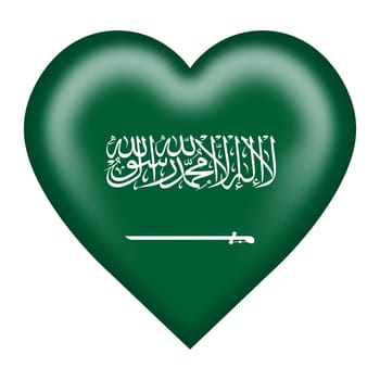A Saudi Arabia flag heart button isolated on white with clipping path 3d illustration