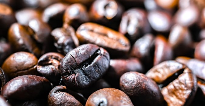 Close up of roasted coffee beans.