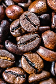 Close up of roasted coffee beans.