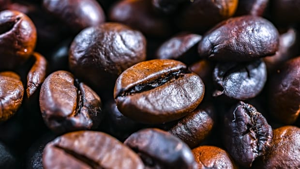 Close up of roasted coffee beans.