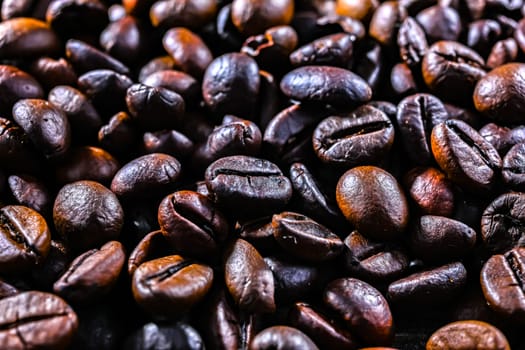 Close up of roasted coffee beans.