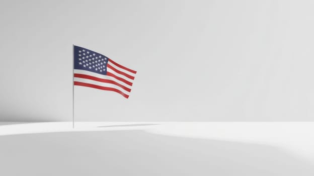 American flag standing on white background, patriotic concept, AI Generated