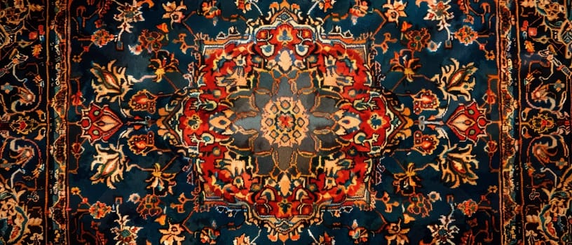 Elegant Persian rug featuring a detailed, golden motif against a dark backdrop, ideal for luxury and design topics