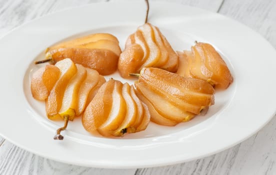 White wine spicy and sweet poached pears