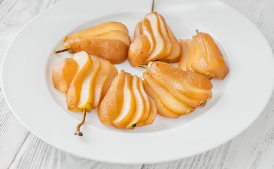 White wine spicy and sweet poached pears