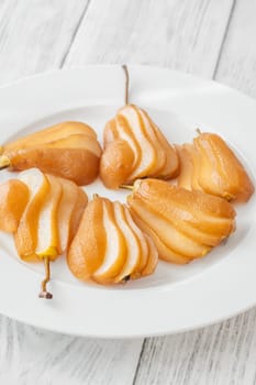 White wine spicy and sweet poached pears