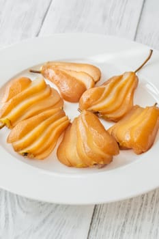 White wine spicy and sweet poached pears