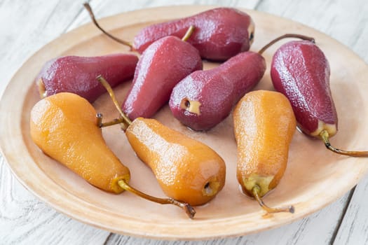 Red and white wine sweet poached pears