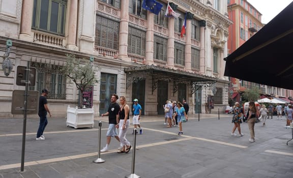 Nice, France - September 22, 2024: People going near building of old opera in Nice , France