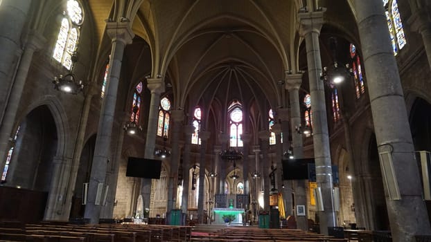 Nice, France - September 22, 2024: Interior of Basilique Notre Dame in Nice, France