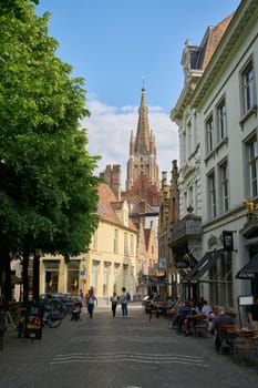 Old town of Bruges in Belgium with many sights, restaurants and stores