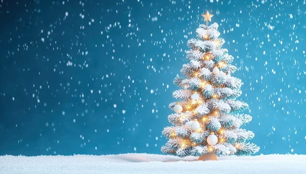 Sparkling Christmas Tree on Snowy Blue Background
