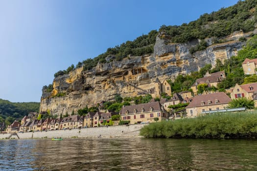 La Roc Gageac  France: August 20  2024:Medieval river village of La Roc Gageac in the Dordogne region of France