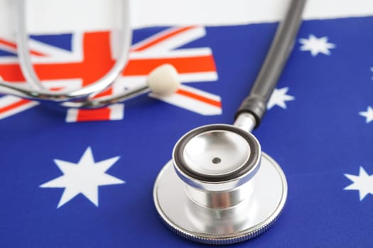 Australia flag with black stethoscope, Business and finance.