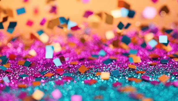 Colorful confetti falling on a bright background