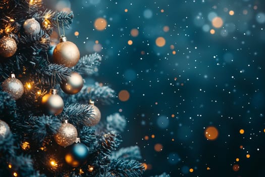 Christmas card with baubles tree and copyspace copy space invitation created with generative ai
