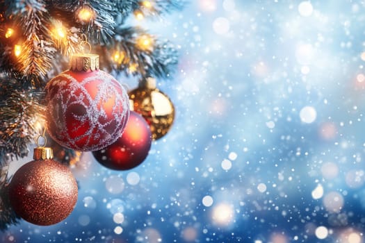 Christmas card with baubles tree and copyspace copy space invitation created with generative ai