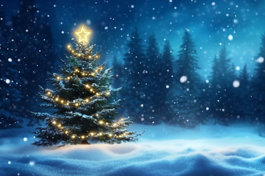 Christmas card with tree winter snow and copyspace copy space snowing created with generative ai
