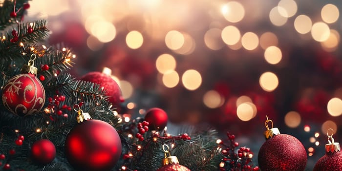 Christmas baubles tree and copyspace copy space panorama invitation created with generative ai