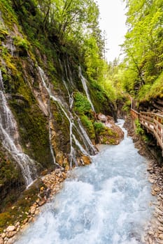 Wimbachklamm Wimbach canyon in the Bavarian Alps portrait format in Ramsau Bavaria near Berchtesgaden, Germany