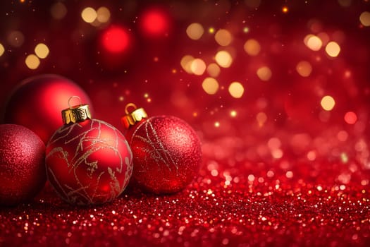 Christmas card with red baubles and copyspace copy space invitation created with generative ai