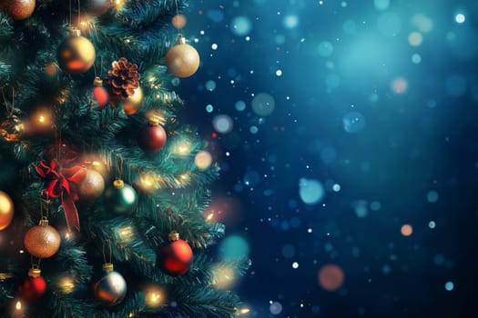 Christmas card with baubles tree and copyspace copy space invitation created with generative ai