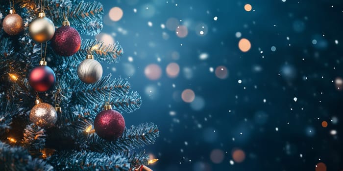 Christmas card with baubles tree and copyspace copy space invitation panorama created with generative ai
