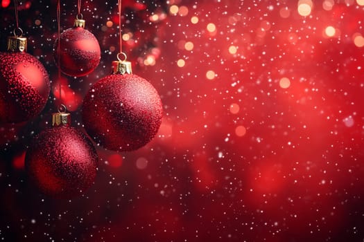 Christmas card with red baubles and copyspace copy space invitation created with generative ai