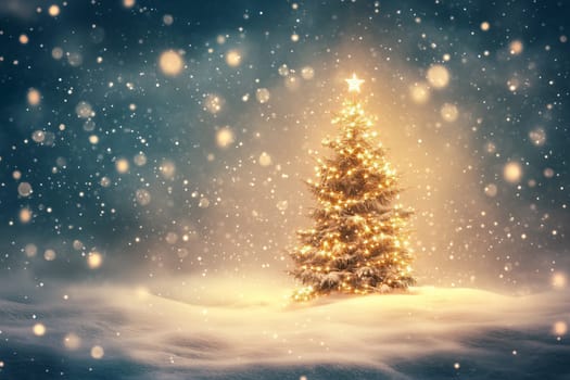 Christmas card with tree winter snow and copyspace copy space snowing created with generative ai