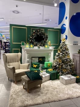 Belgrade, Serbia, 4 December 2022: Decoration Christmas tree in the mall. Festive and celebration atmosphere.
