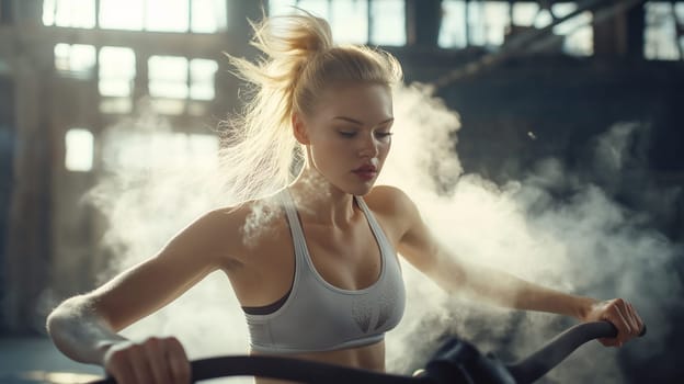 Young fitness trainer, female athlete in gym.  Sporty workout concept.