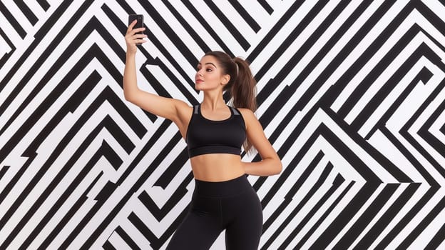 Female athlete taking selfie . Sporty fitness concept.