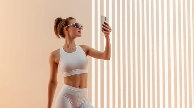 Female athlete taking selfie . Sporty fitness concept.