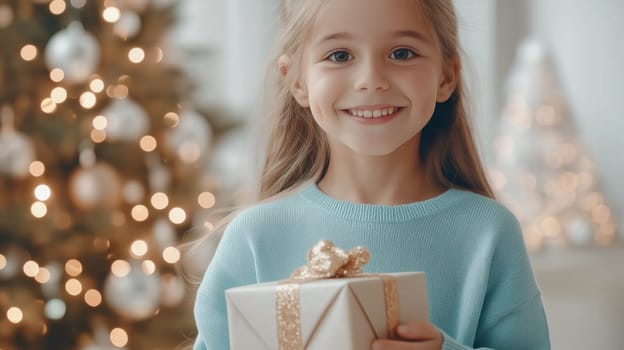 Girl receive gifts on New Year's Day and Christmas.