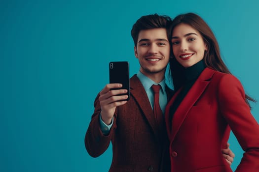A cute and happy young couple using a smartphone to shop online. Concept sale ,  black Friday